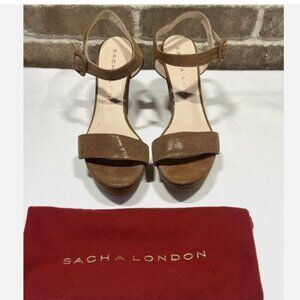 SACHA LONDON Ewise Tan Brown Heel Shoes Sandal Fine Snakeskin Shimmer Size 7 EUC